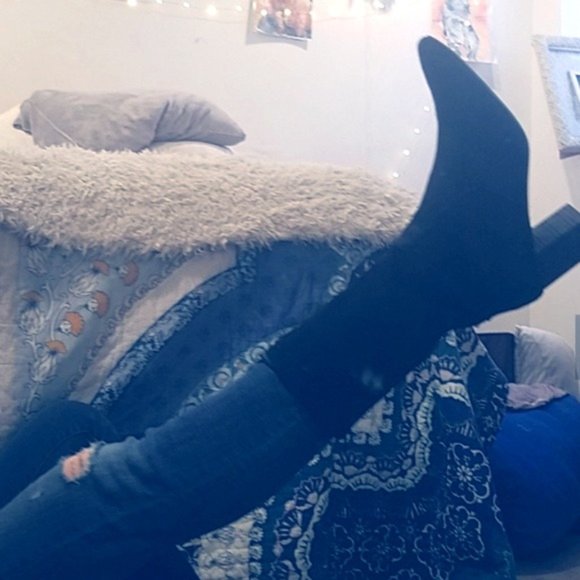 CLOSET CLOSING! Black LEATHER SUEDE HEELED MIDCALF KNEE BOOTS size 10 booties - Picture 1 of 7